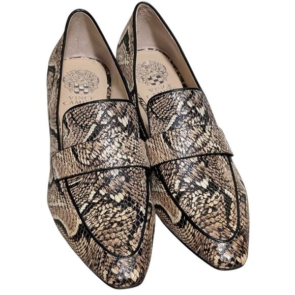 Vince Camuto Adealia leather snakeskin loafer block heel size 9.5 M stylish - Picture 8 of 9